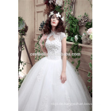 Hot White Tulle Puffy Brautkleider bodenlangen Luxus Perlen Ballkleid Brautkleider 2016